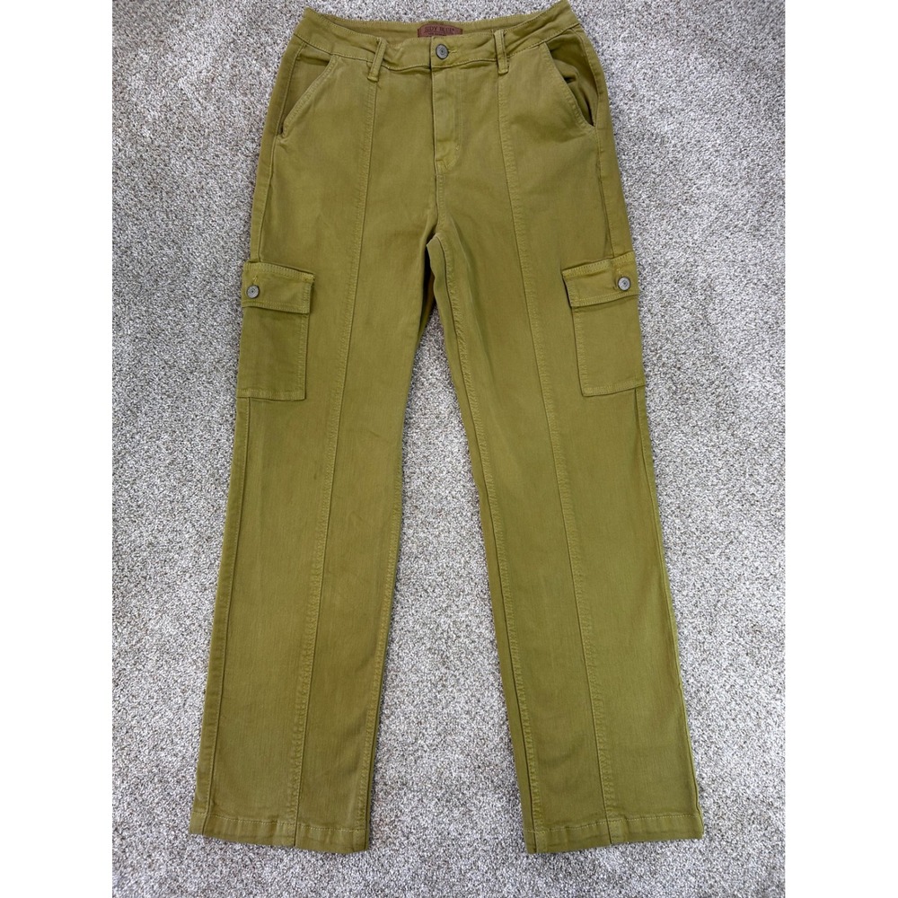 Judy Blue Olive Green Garment Dyed Cargo Pants Straight Leg Womens Sz 9/29